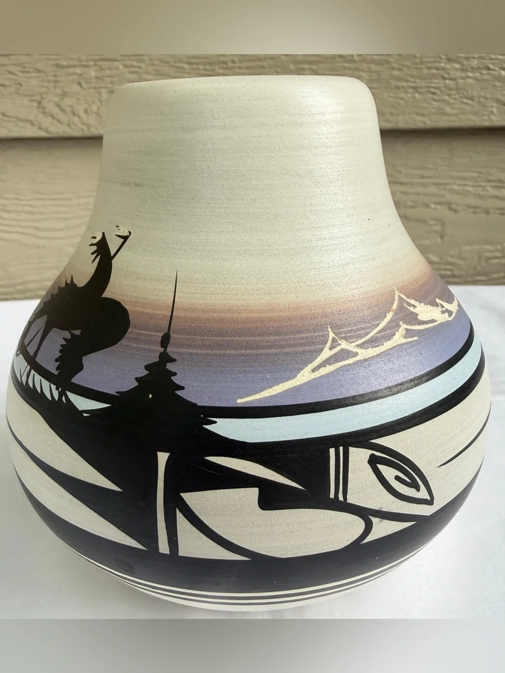 Native American Hand Painted Pottery Cowboy Horse Vase Signed Randy Navajo 6”